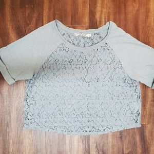 CHLOE K Juniors Crop Top Grey Lace Top